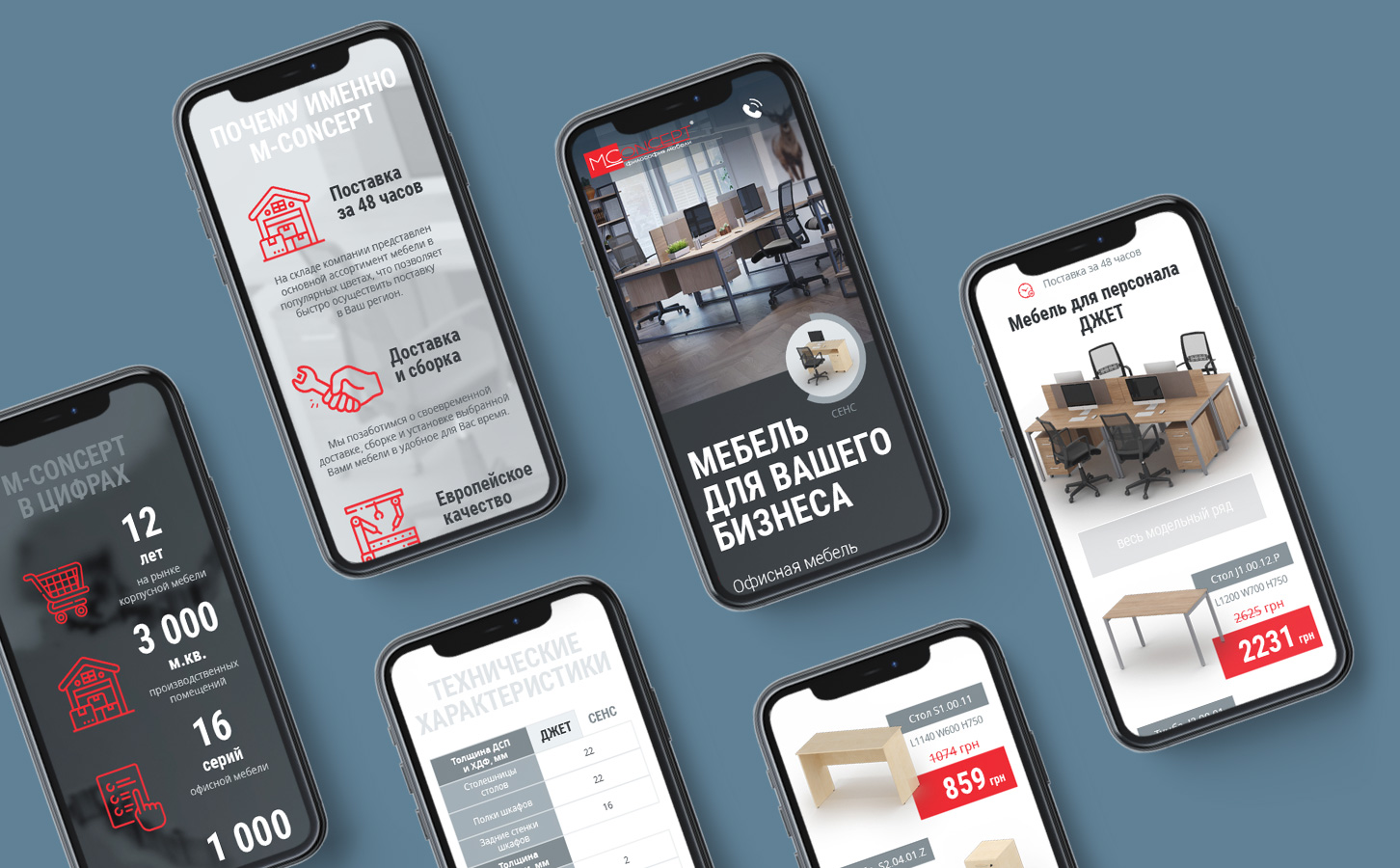 Разработка промо-страницы серии офисной мебели «M-concept»